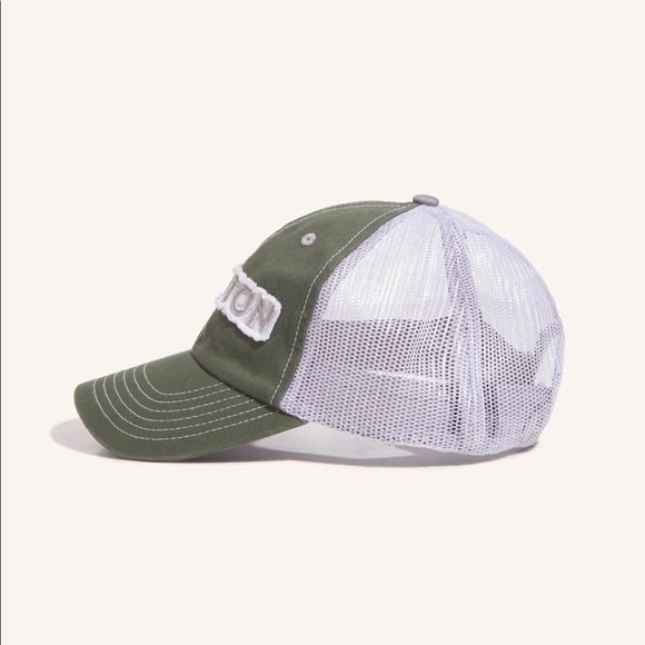 NEW! PELOTON Distressed Hat Two-Tone Design Adjustable Velcro Back Olive Cream - Picture 2 of 7